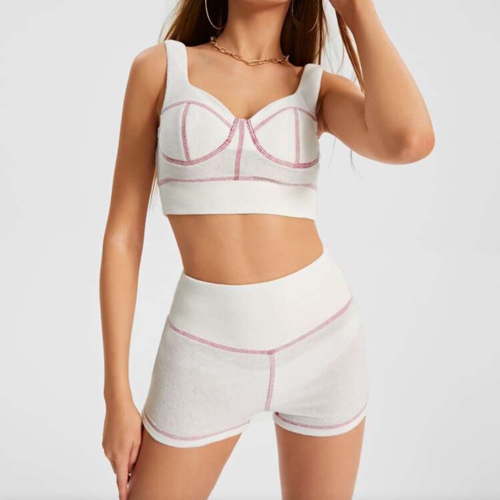 Zara terry cloth with pink stitch set